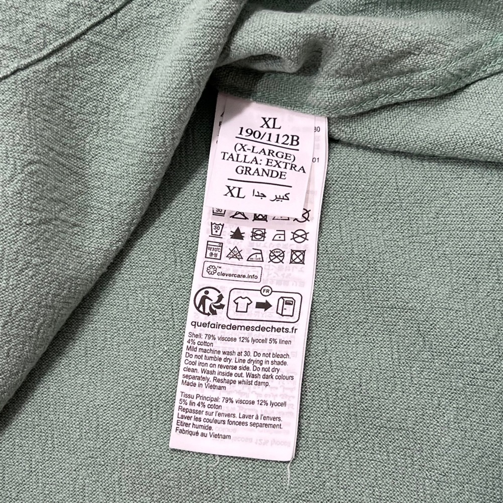AllSaints Relaxed Fit Cudi Camp Collar Shirt Sage Green Mens XL Linen Blend - Picture 8 of 9
